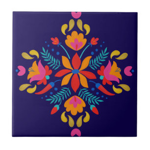 Colourful Mexican Folk Art Floral Tile
