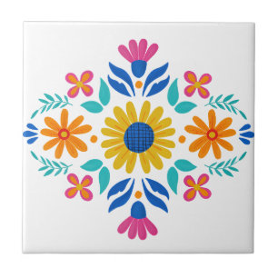 Colourful Mexican Folk Art Floral Tile