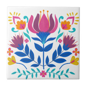 Colourful Mexican Folk Art Floral Tile