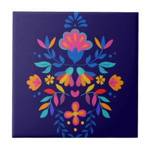 Colourful Mexican Folk Art Floral Tile