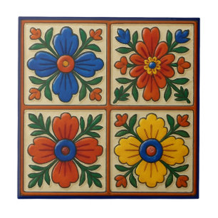 Colourful Mexican Folk Traditional Floral Art Tile