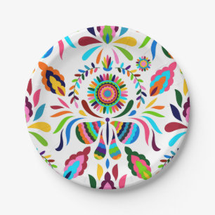 Colourful Mexican Otomi Butterfly Flower Pattern Paper Plate