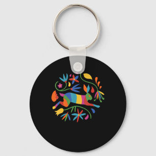 Colourful Mexican Otomi Hare & Flowers Keychain