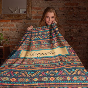 Colourful Mexican pattern customizable Fleece Blanket