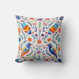 Colourful Mexican Pattern Throw Pillow Birds
