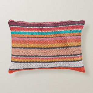 Colourful mexican, peruvian style rug surface clos accent pillow