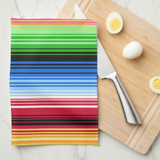Colourful Mexican Serape Stripes Kitchen Towel (Quarter Fold)
