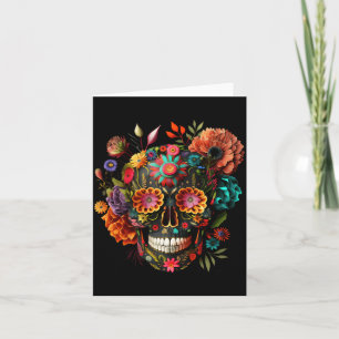 Colourful Mexican Skull Patterns Flowers Halloween Card