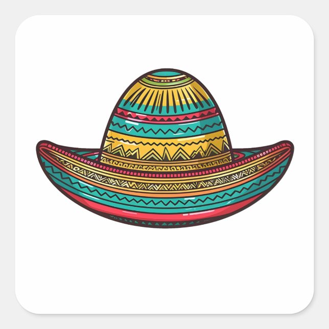 Colourful Mexican Sombrero Cinco De Mayo Square Sticker (Front)