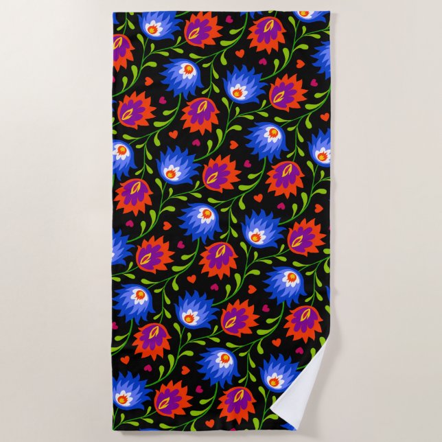 Colourful Mexican Style Floral Pattern Elegant Bol Beach Towel (Front)