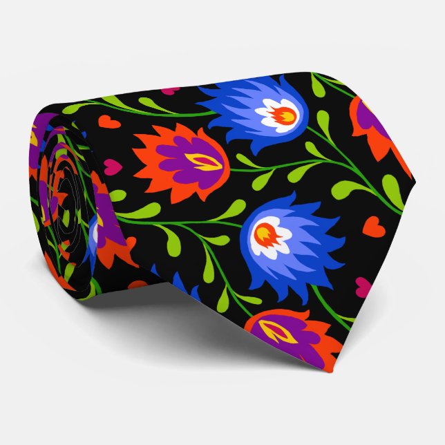 Colourful Mexican Style Floral Pattern Elegant Bol Tie (Rolled)