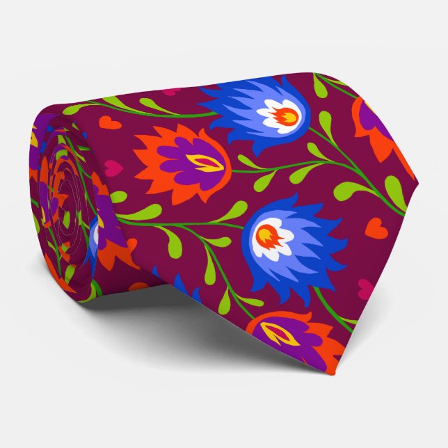 Colourful Mexican Style Floral Pattern Elegant Bol Tie (Rolled)