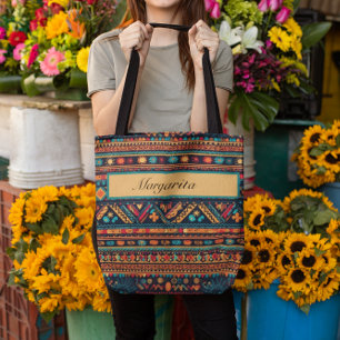 Colourful Mexican style pattern customizable Tote Bag
