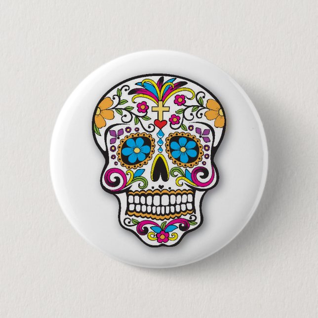 Colourful Mexican Sugar Skull Day of the Dead 2 Inch Round Button (Front)