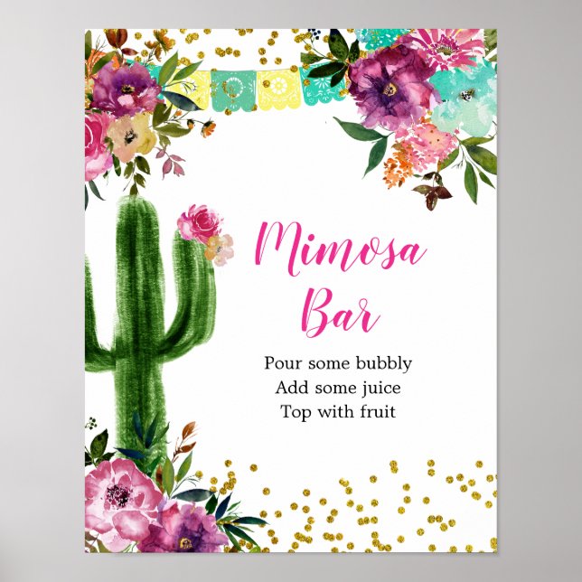 Colourful Mexican Taco bout Love Mimosa Bar Sign (Front)