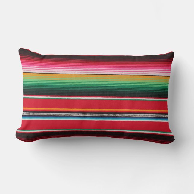 Colourful Mexican Traditional Serape Print Lumbar Pillow (Front)