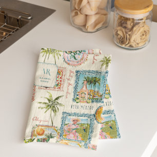 Colourful Mexican Travel Print Monogram Kitchen Towel
