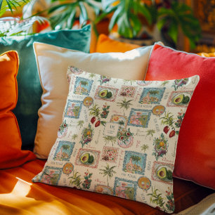 Colourful Mexican Travel Print Monogram Throw Pillow
