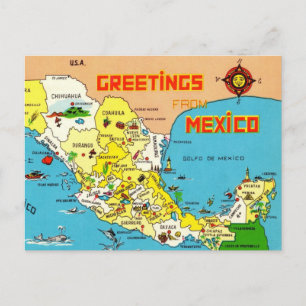 Colourful Mexico Map  Postcard