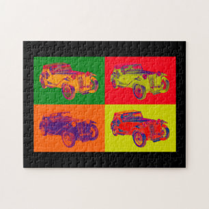 Colourful Mg Tc Antique Car Pop Art Jigsaw Puzzle