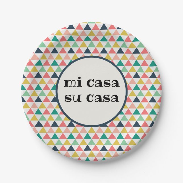 Colourful Mi Casa Su Casa Party Paper Plate (Front)