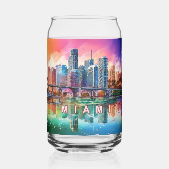 Colourful Miami Skyline Can Glass (Back)