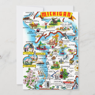 Colourful Michigan Map 5x7 Big Postcard