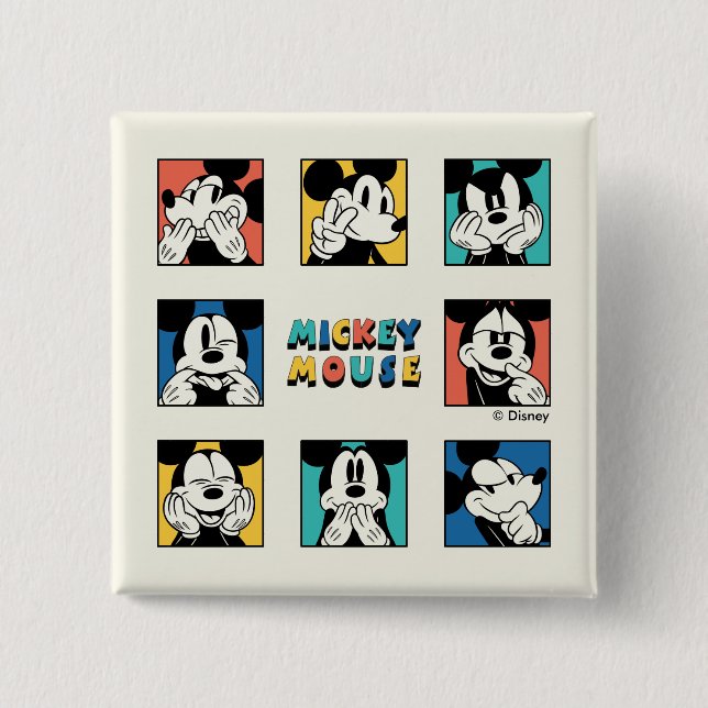 Colourful Mickey Mouse Grid 2 Inch Square Button (Front)