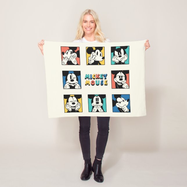 Colourful Mickey Mouse Grid Fleece Blanket (In Situ)
