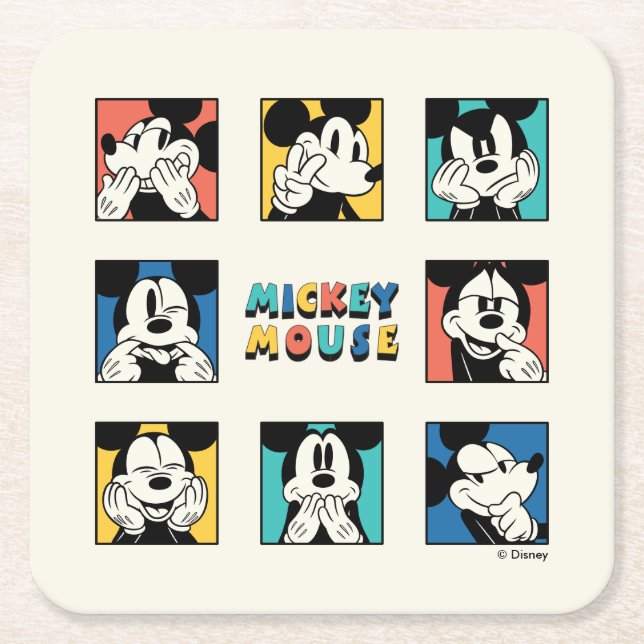 Colourful Mickey Mouse Grid Square Paper Coaster (Front)