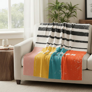 Colourful Mid Century Abstract Personalized Name Fleece Blanket