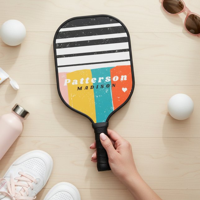 Colourful Mid Century Abstract Personalized Name Pickleball Paddle (Creator Uploaded)