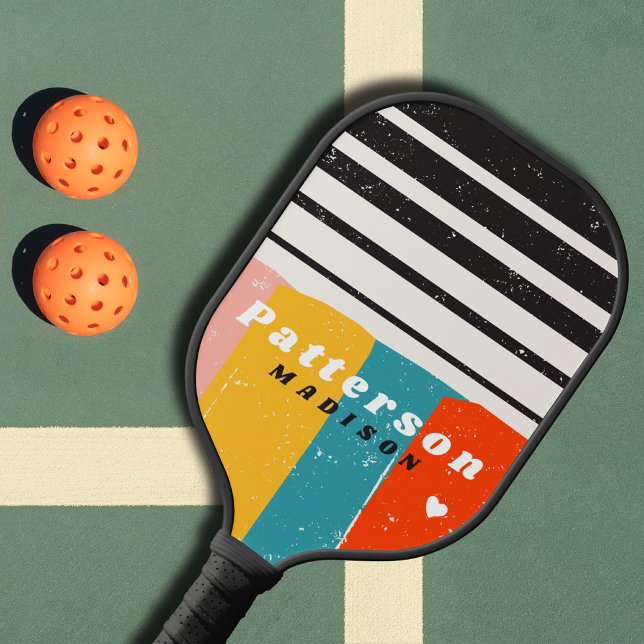 Colourful Mid Century Abstract Personalized Name Pickleball Paddle (Creator Uploaded)