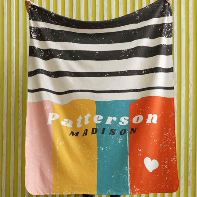 Colourful Mid Century Abstract Personalized Name Sherpa Blanket (Creator Uploaded)