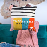 Colourful Mid Century Abstract Personalized Name Throw Pillow<br><div class="desc">Colourful Mid Century Abstract Personalized Name Throw Pillows Cushions features a colourful stripe pattern with your personalized name in simple black and white script on an abstract background. Personalize by editing the text in the text boxes provided. Perfect gift for birthday, Christmas, Mother's Day, sister, cousins, best friends and more....</div>
