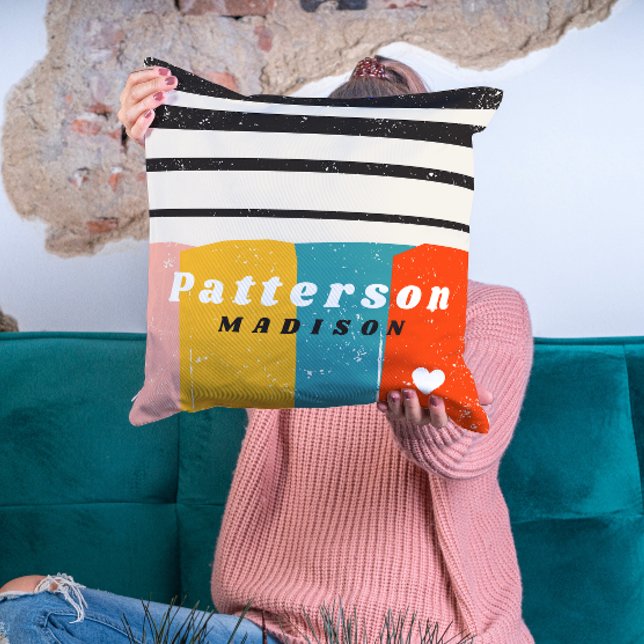 Colourful Mid Century Abstract Personalized Name Throw Pillow (Creator Uploaded)