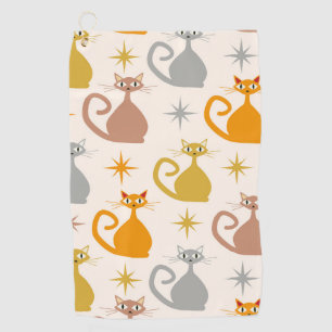 Colourful Mid Century Atomic Cats with Starbursts  Golf Towel