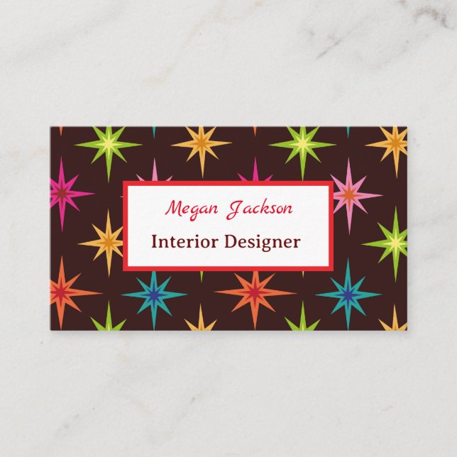 Colourful Mid Century Atomic Starbursts Custom  Business Card (Front)