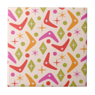 Colourful Mid Century Boomerangs with Diamonds  Tile