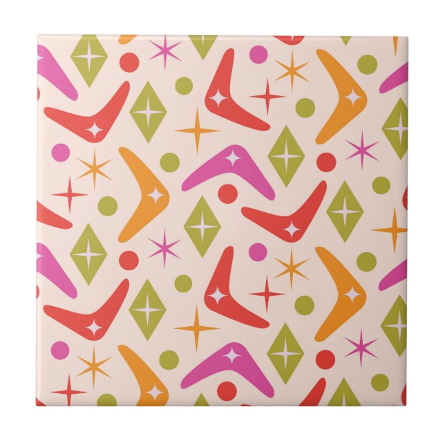 Colourful Mid Century Boomerangs with Diamonds  Tile (Front)