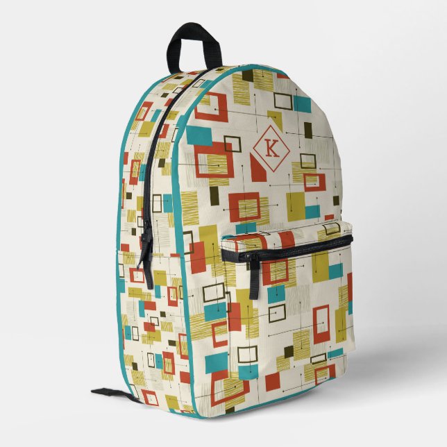 Colourful Mid-Century Geometric Pattern Monogram Printed Backpack (Back Corner Left)