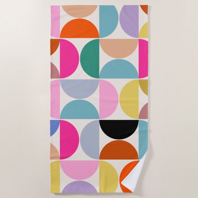 Colourful Mid Century Modern Abstract Pattern Beach Towel (Front)