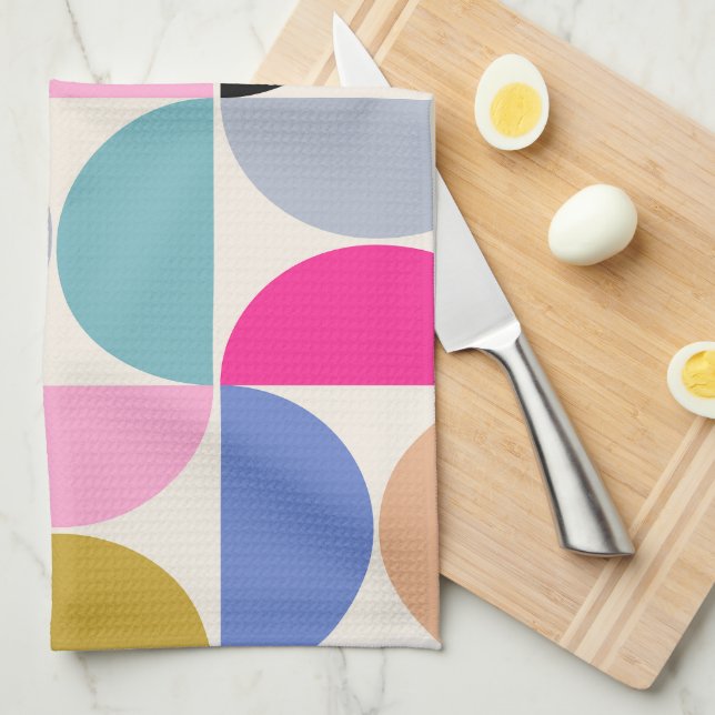 Colourful Mid Century Modern Abstract Pattern Kitchen Towel (Quarter Fold)