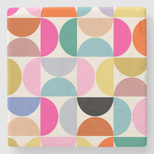 Colourful Mid Century Modern Abstract Pattern Stone Coaster