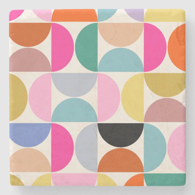 Colourful Mid Century Modern Abstract Pattern Stone Coaster (Front)