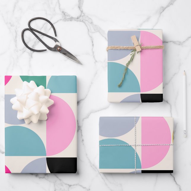 Colourful Mid Century Modern Abstract Pattern Wrapping Paper Sheet (Front)