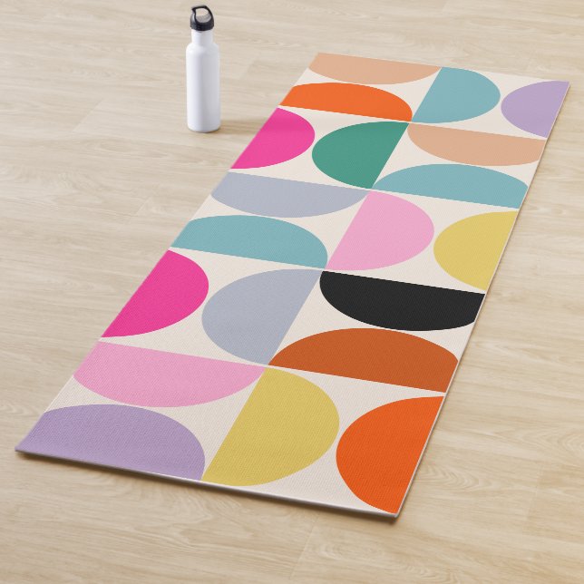 Colourful Mid Century Modern Abstract Pattern Yoga Mat (In Situ)