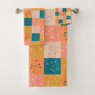 Colourful Mid Century Modern Atomic Motif Pattern Bath Towel Set