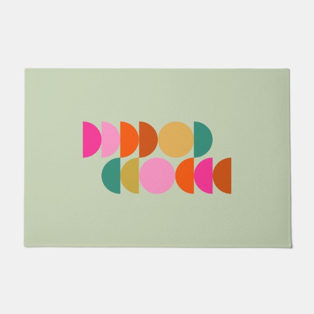 Colourful Mid Century Modern Geometric Green Doormat (Front)