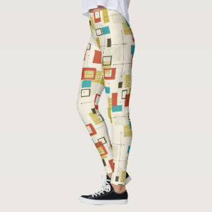 Colourful Mid-Century modern geometric pattern Leggings